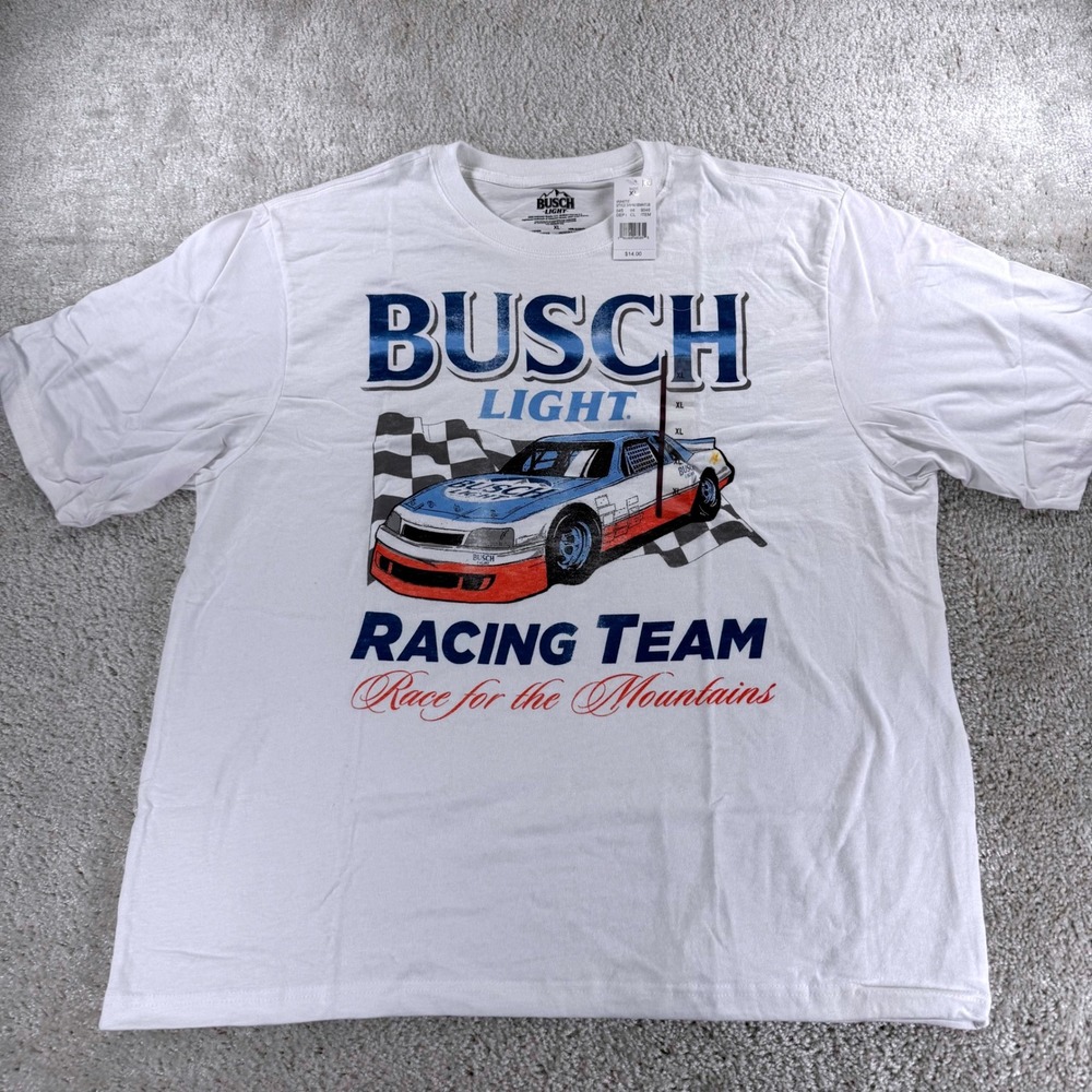 Busch Light Racing Team Graphic T-Shirt Mens XL White Cotton B4P001BMNTGB NWT